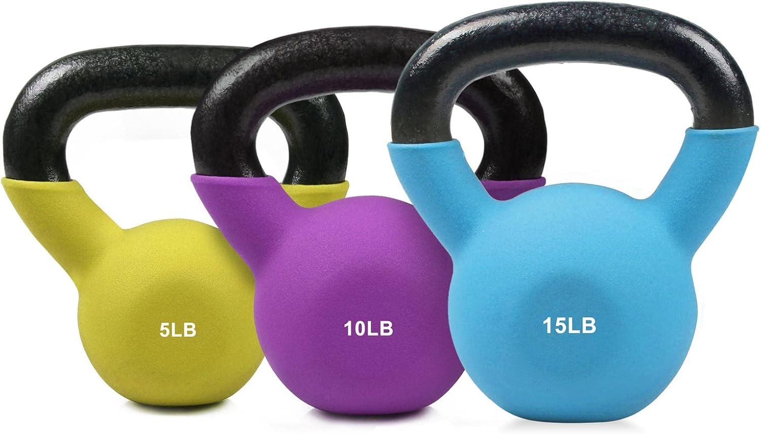 Neoprene Coated Solid Cast Iron Kettlebell 5 10 15 20 25 30 35 40 45 50 LB. Great for Full Body Workout. Cross-Training. Weight Loss & Strength Training