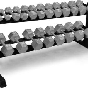 Cast Iron Dumbbell Set. Solid Hexagon Grey Dumbbell Set. Strength Training Free Weights for Women & Men