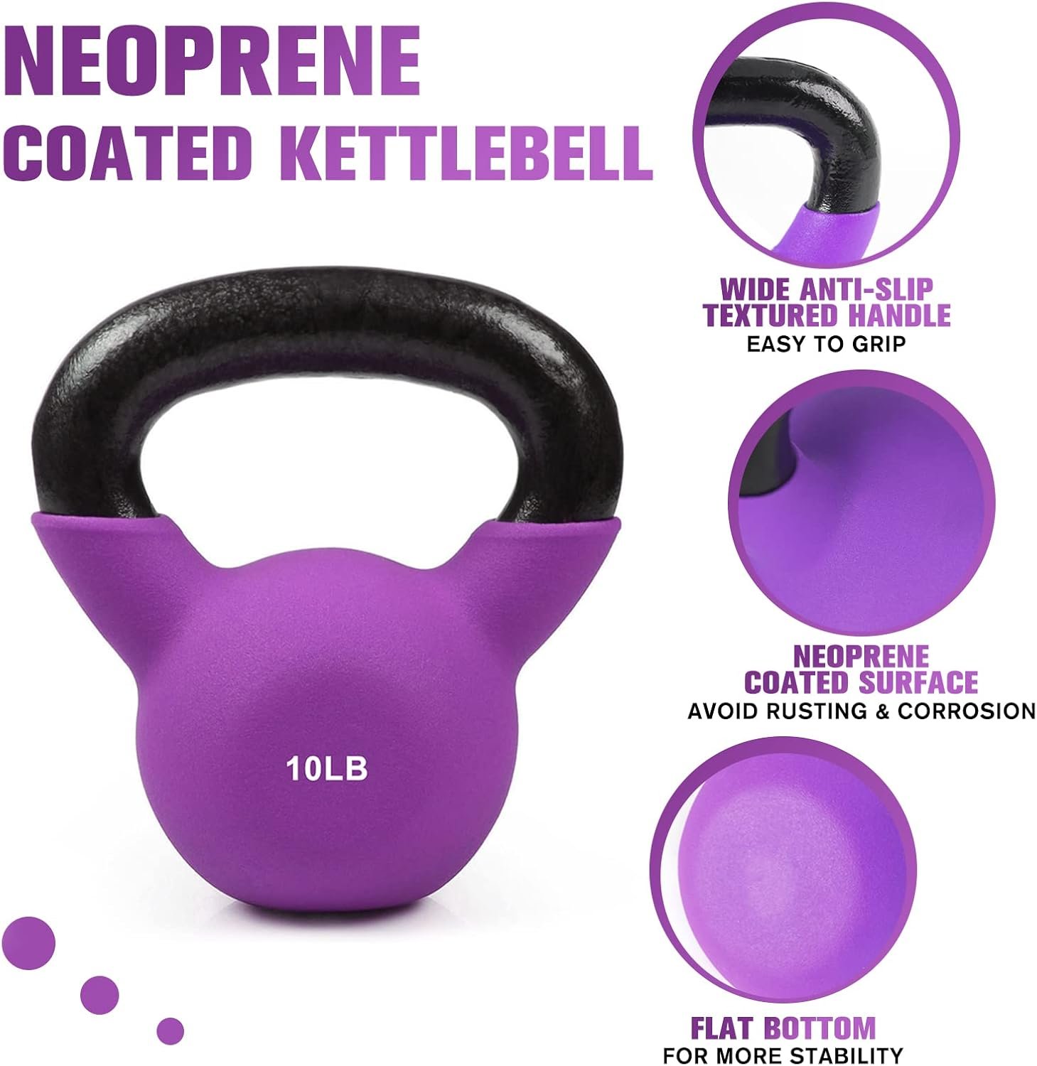 Neoprene Coated Solid Cast Iron Kettlebell 5 10 15 20 25 30 35 40 45 50 LB. Great for Full Body Workout. Cross-Training. Weight Loss & Strength Training - Image 2