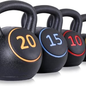 Kettlebell Sets 4 Piece Strength Training KettleBells Weight Set 5lb. 10lb. 15lb. 20lb  Coated Concrete Kettle bell Core Training or Women & Men for Full Body Workout & Exercise Fitness