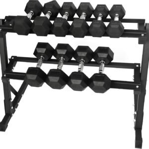 Premium Rubber Coated Hex Dumbbell Weight Set and Storage Rack. Multiple Packages